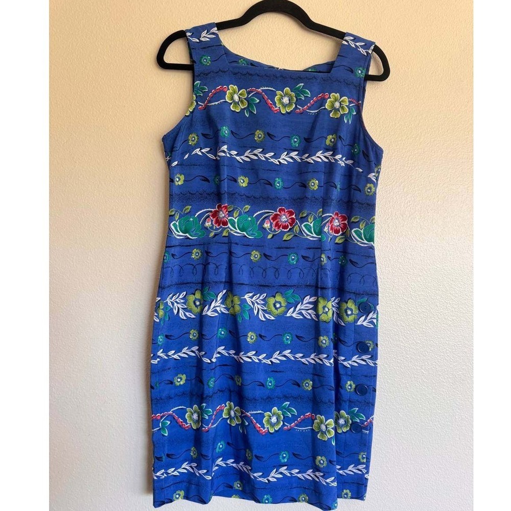 Vintage 90's Sag Harbor Sleeveless Sheath Dress Blue Floral Preppy Coastal Y2K 8